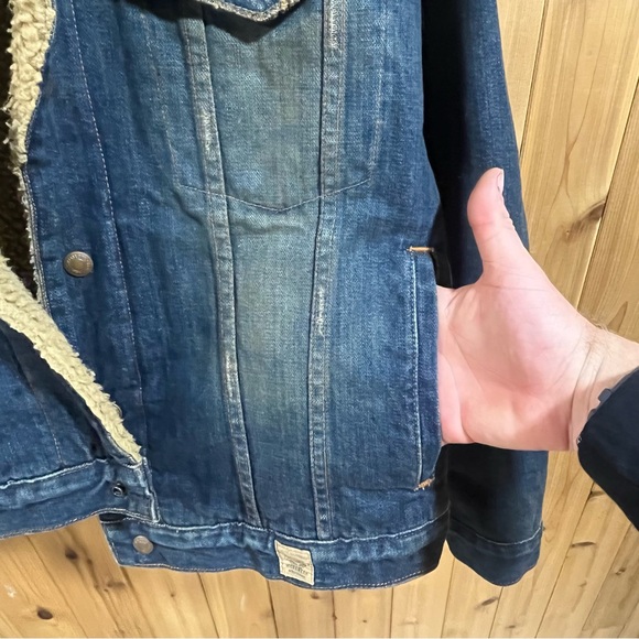 Vintage Abercrombie & Fitch Sherpa Lined Denim Jacket workwear men's size large - Picture 8 of 12